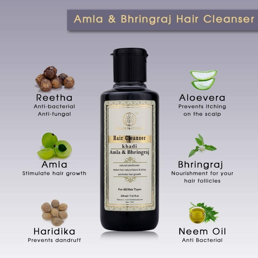 Khadi Natural Ayurvedic Amla and Bhringraj Hair Cleanser organic Shampoo.